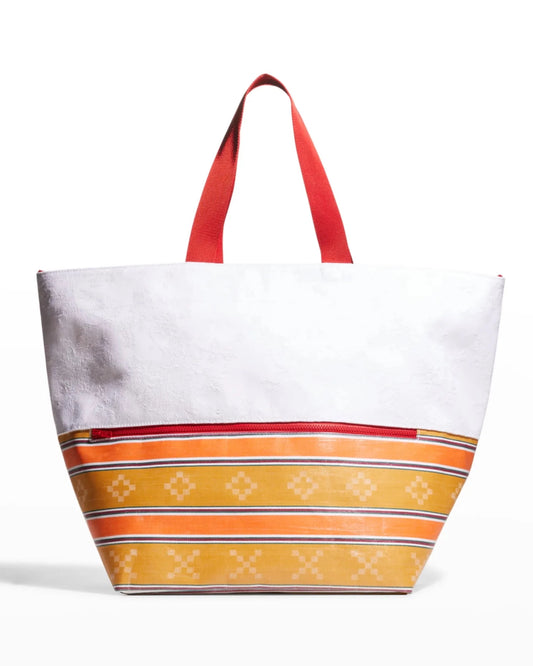 TOTE BOAT WITH ZIP WHITE/MUSTARD